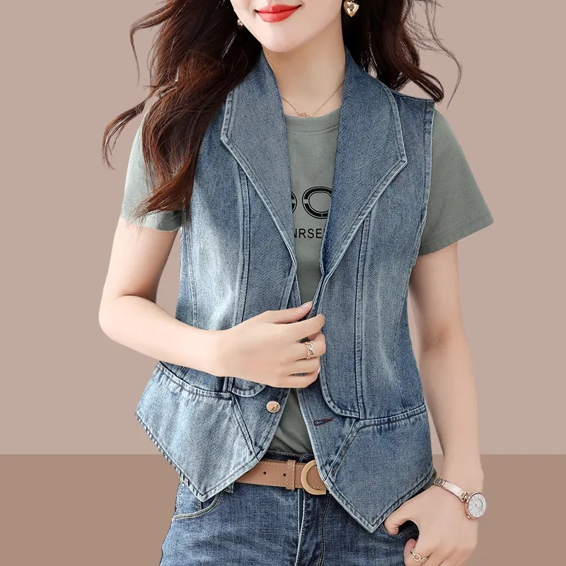 2023 m. nauja džinsinė liemenė, moteriška pavasario rudens senoviniai džinsai trumpa striukė, moteriška laisvalaikio liemenė, kaubojų paltai, moteriški viršutiniai drabužiai