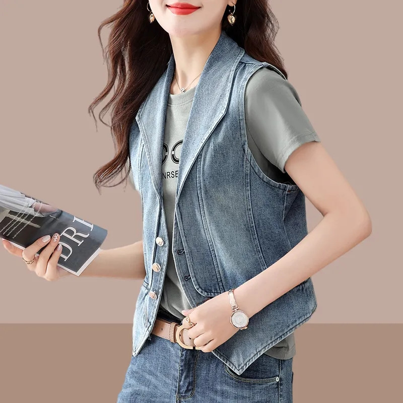 2023 m. nauja džinsinė liemenė, moteriška pavasario rudens senoviniai džinsai trumpa striukė, moteriška laisvalaikio liemenė, kaubojų paltai, moteriški viršutiniai drabužiai