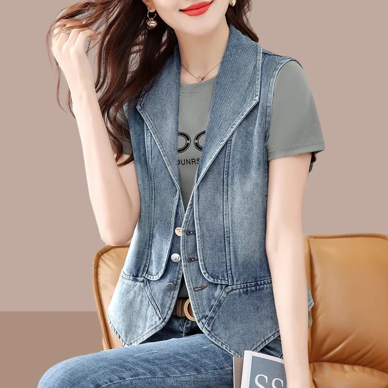 2023 m. nauja džinsinė liemenė, moteriška pavasario rudens senoviniai džinsai trumpa striukė, moteriška laisvalaikio liemenė, kaubojų paltai, moteriški viršutiniai drabužiai