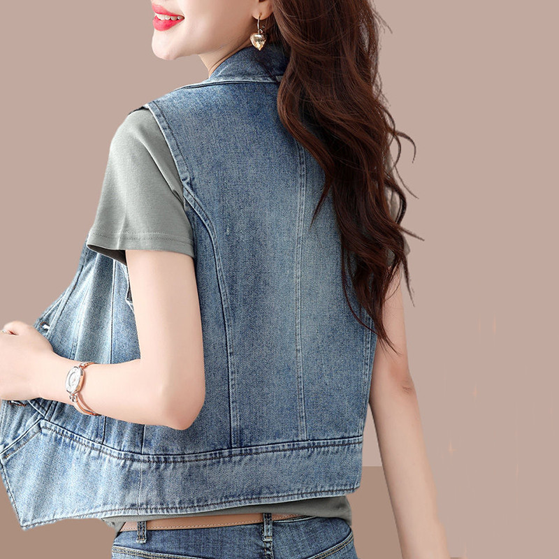 2023 m. nauja džinsinė liemenė, moteriška pavasario rudens senoviniai džinsai trumpa striukė, moteriška laisvalaikio liemenė, kaubojų paltai, moteriški viršutiniai drabužiai