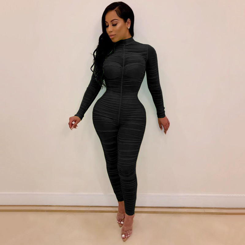 OMSJ Neónovo zelený farebný overal Sexy úzky overal s dlhým rukávom Dámsky rolák s priehľadným priliehavým golierom a klubovým oblečením z jedného kusu