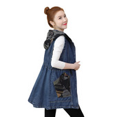 Vestă de blugi pentru femei, toamna 2023, noua haină coreeană lungă de blugi pentru femei, ocazională, fără mâneci, jachetă pentru femei, veste, topuri