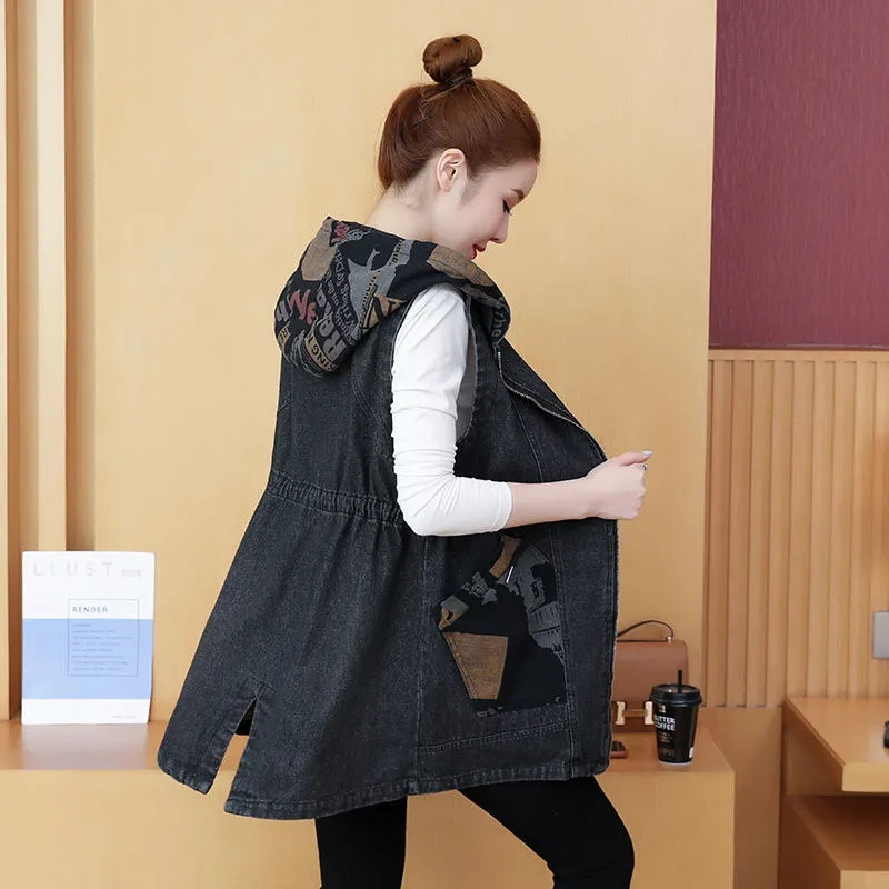 Vestă de blugi pentru femei, toamna 2023, noua haină coreeană lungă de blugi pentru femei, ocazională, fără mâneci, jachetă pentru femei, veste, topuri