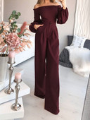 Jednobojni, elegantni jesenski novi kombinezon s visokim izrezom i visokim strukom bez leđa Trendy uredske dame Ležerne hlače s punim rukavima Ravne hlače