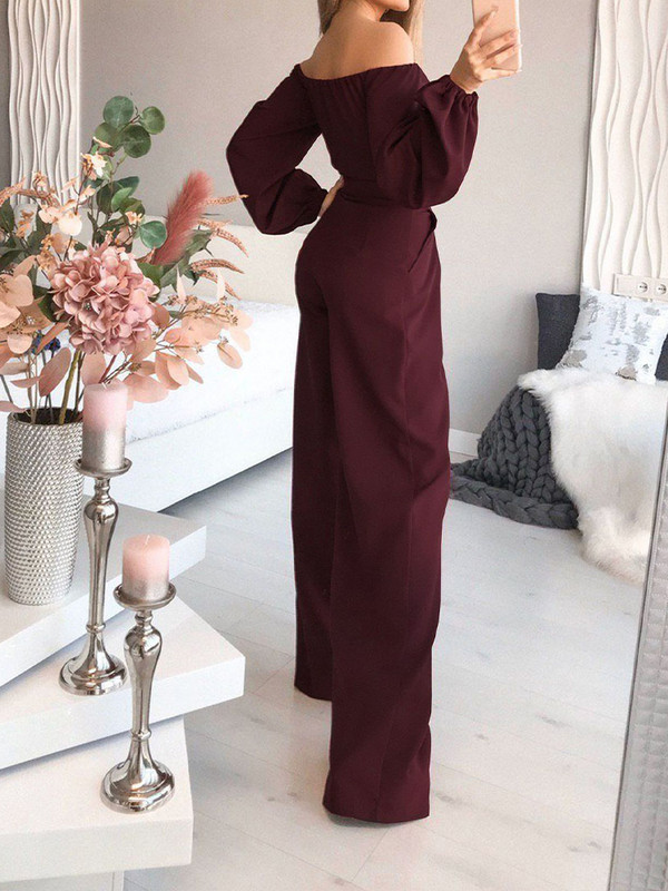 Jednobojni, elegantni jesenski novi kombinezon s visokim izrezom i visokim strukom bez leđa Trendy uredske dame Ležerne hlače s punim rukavima Ravne hlače