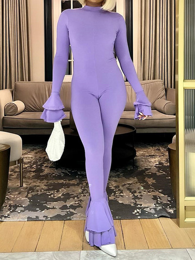 Novi jednobojni, slojeviti, široki rukavi, trendi ulični kombinezon visokog struka, seksi, uske, otvorenih leđa, ženske klupske hlače za izlaske, ležerne