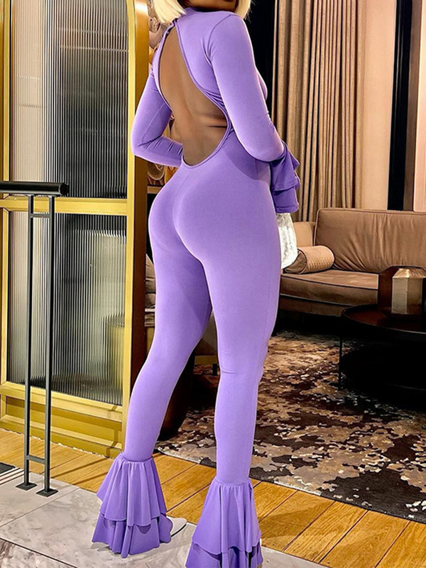 Novi jednobojni, slojeviti, široki rukavi, trendi ulični kombinezon visokog struka, seksi, uske, otvorenih leđa, ženske klupske hlače za izlaske, ležerne