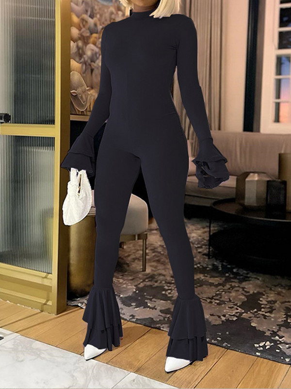 Novi jednobojni, slojeviti, široki rukavi, trendi ulični kombinezon visokog struka, seksi, uske, otvorenih leđa, ženske klupske hlače za izlaske, ležerne