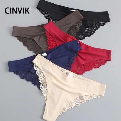 CINVIK Sexy Lace G String Panties Дамски найлонови копринени бикини Thong Briefs Бельо Бельо Женски дамски Floral Pantys гащи