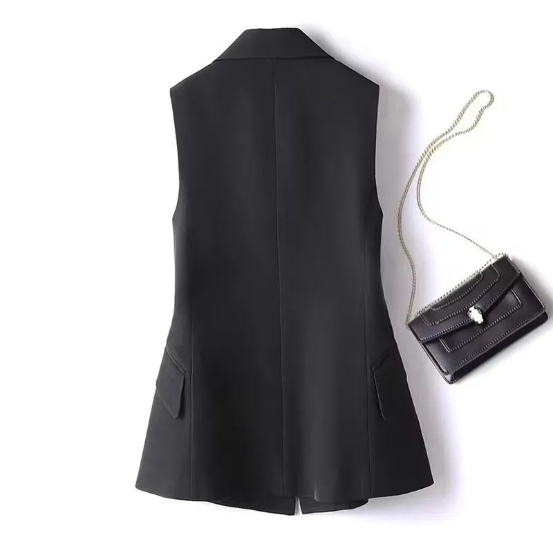 Crno odijelo Prsluk Žensko proljeće Jesen Korejski 2023. Nova moda Bez rukava Univerzalni sakoi Prsluk Ženska jakna Gornja odjeća