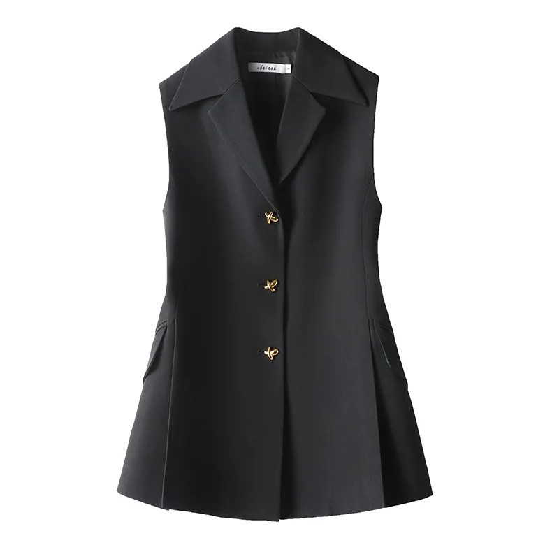 Crno odijelo Prsluk Žensko proljeće Jesen Korejski 2023. Nova moda Bez rukava Univerzalni sakoi Prsluk Ženska jakna Gornja odjeća