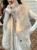 Horetong jakna bez rukava od nerca i baršuna sa samostojećim ovratnikom Ženska jesen-zima pleteni patchwork kaput s jednim kopčanjem Novi kardigan 2023.