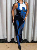 OMSJ Hipster Abstract Printing Fashion Streetwear One Piece Ολόσωμη φόρμα αμάνικη O λαιμόκοψη κοκαλιάρικες γυναίκες με ανοιχτή πλάτη