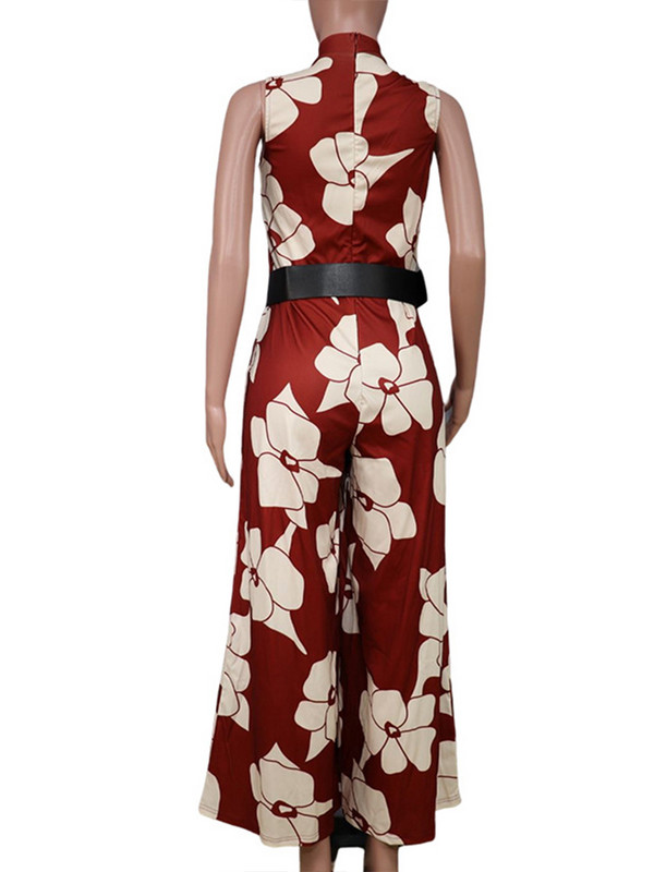 OMSJ Ljetni modni kombinezoni Ženski elegantni kombinezoni bez rukava s remenom, poluvisoki ovratnik s cvjetnim motivom, ležerne kombinezone