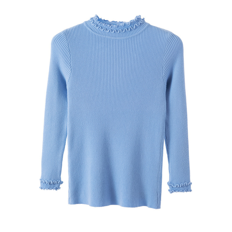 2021. aasta sügisene naiste pikkade varrukatega kilpkaelus, kootud lihtsad volangidega kampsun, naiste elastne õhukese soonikuga pullover šikk pluustopid