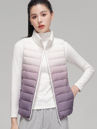 Moteriška gradiento lengva pūkinė striukė su stovinčia apykakle balta antis Aukštos kokybės elegantiška moteriška šilta žieminė liemenė Nemokamas pristatymas