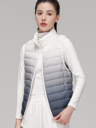 Moteriška gradiento lengva pūkinė striukė su stovinčia apykakle balta antis Aukštos kokybės elegantiška moteriška šilta žieminė liemenė Nemokamas pristatymas