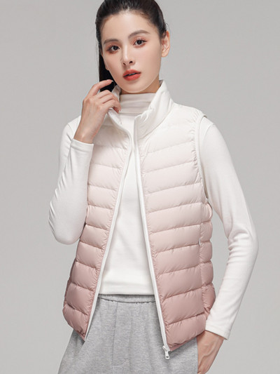 Moteriška gradiento lengva pūkinė striukė su stovinčia apykakle balta antis Aukštos kokybės elegantiška moteriška šilta žieminė liemenė Nemokamas pristatymas