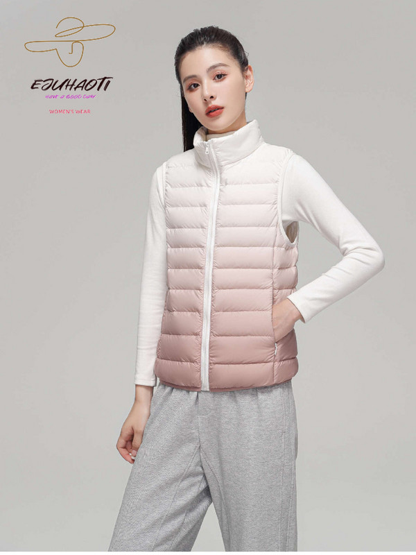 Moteriška gradiento lengva pūkinė striukė su stovinčia apykakle balta antis Aukštos kokybės elegantiška moteriška šilta žieminė liemenė Nemokamas pristatymas