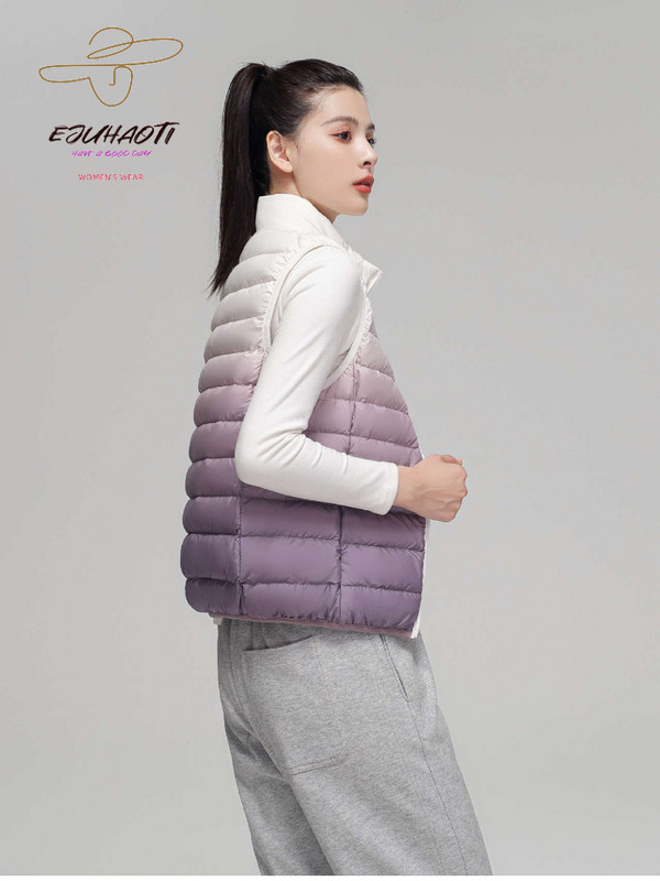 Moteriška gradiento lengva pūkinė striukė su stovinčia apykakle balta antis Aukštos kokybės elegantiška moteriška šilta žieminė liemenė Nemokamas pristatymas