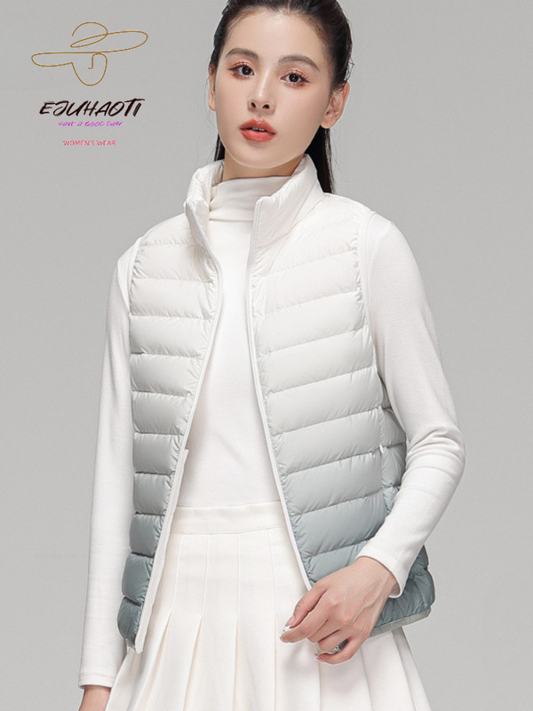Moteriška gradiento lengva pūkinė striukė su stovinčia apykakle balta antis Aukštos kokybės elegantiška moteriška šilta žieminė liemenė Nemokamas pristatymas