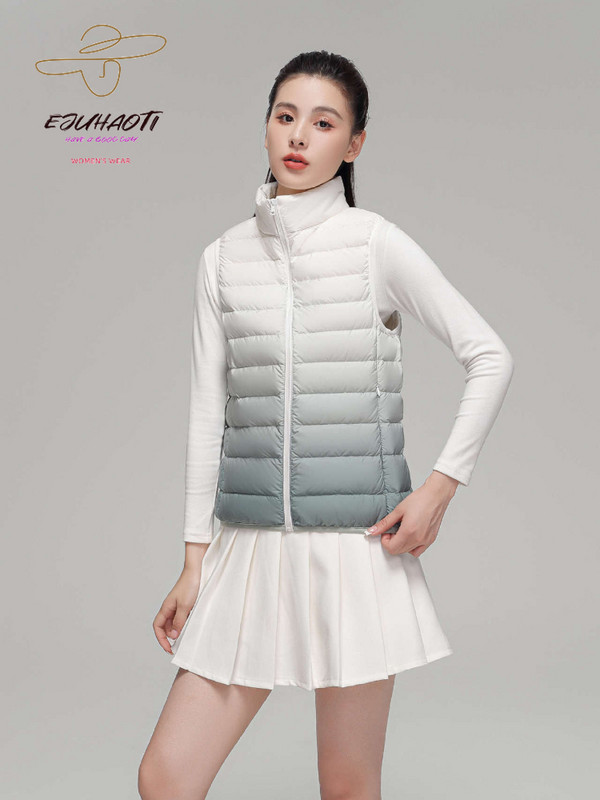 Moteriška gradiento lengva pūkinė striukė su stovinčia apykakle balta antis Aukštos kokybės elegantiška moteriška šilta žieminė liemenė Nemokamas pristatymas