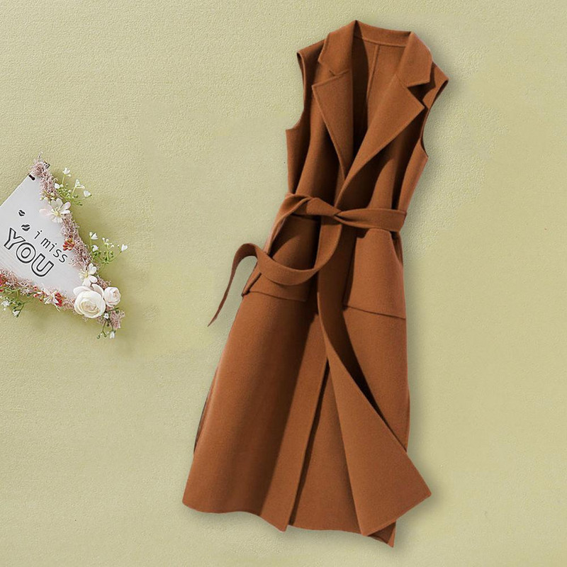 Moteriška rudeninė liemenė atviro dygsnio diržo terminė įpjova apykaklė Moteriška liemenė žieminis paltas pasimatymams