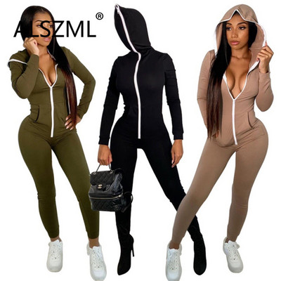 Női, masszív, sportos jumpsuit Női teljes hosszúságú overál őszi stílusú, szexi egyrészes Body Römper