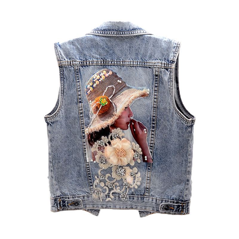 Studentski prsluk Tanka kratka jakna Vezeni traperice bez rukava Ženski prsluk za slobodno vrijeme Traper s rupama Djevojački mali prsluk