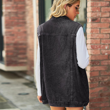 2023 Νέο τζιν γιλέκο μόδας για γυναίκες αμάνικο casual φαρδύ μακρύ τζιν παλτό Street Hipster Γυναικεία Ρούχα S-XL