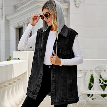 2023 г. Нова модна дънкова жилетка за жени без ръкави Ежедневни свободни дълги дънкови якета Палто Улично хипстърско женско облекло S-XL
