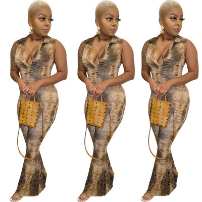 Dámsky overal s potlačou hada, bez rukávov, streetwear, párty, nočný klubový overal s dlhým rukávom