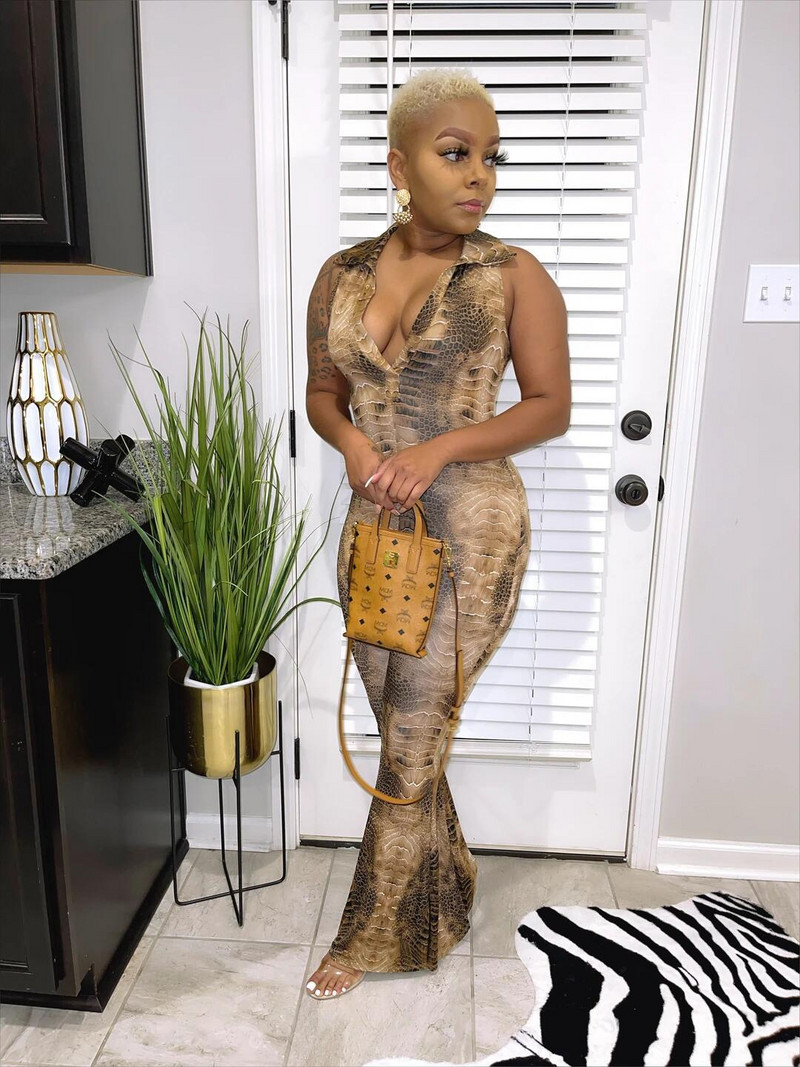 Dámsky overal s potlačou hada, bez rukávov, streetwear, párty, nočný klubový overal s dlhým rukávom