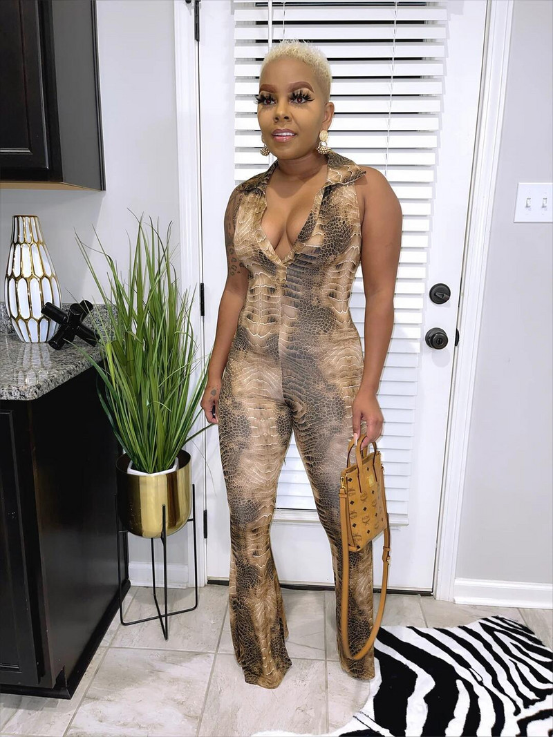 Dámsky overal s potlačou hada, bez rukávov, streetwear, párty, nočný klubový overal s dlhým rukávom