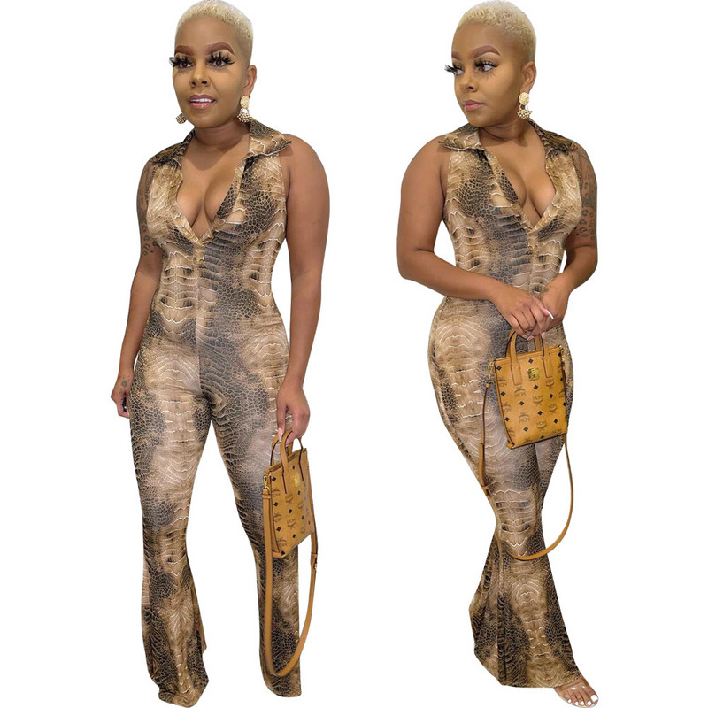 Dámsky overal s potlačou hada, bez rukávov, streetwear, párty, nočný klubový overal s dlhým rukávom
