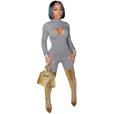 Casual γυναικεία ολόσωμη φόρμα Hollow Out Μονόχρωμη ψηλή φόρμα Streetwear Romper Γυναικεία φόρμα