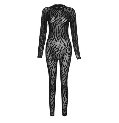 Dámsky overal s dlhým rukávom, priehľadnou sieťovinou, štíhly, priliehavý, streetwear, párty, večer, dlhý, dámsky overal