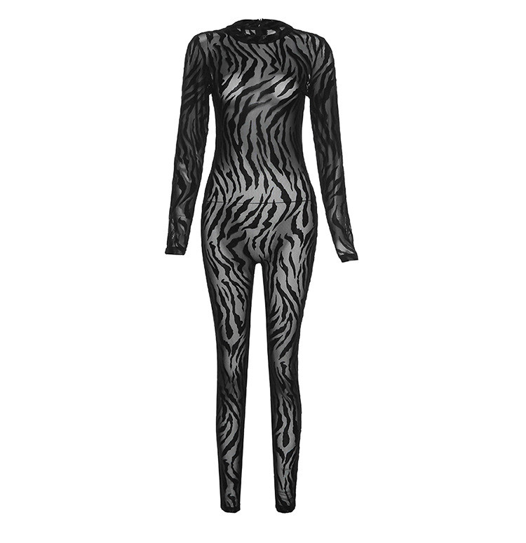 Dámsky overal s dlhým rukávom, priehľadnou sieťovinou, štíhly, priliehavý, streetwear, párty, večer, dlhý, dámsky overal