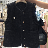 OCEANLOVE Ženske jakne od tvida Jednobojne Jesen Zima Crni Vintage debeli prsluci Korean Fashion Basics Tanki Chalecos Para Mujeres