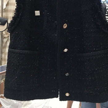 OCEANLOVE Дамски якета от туид Едноцветни есенни зимни черни винтидж дебели жилетки Корейски модни основи Тънки Chalecos Para Mujeres
