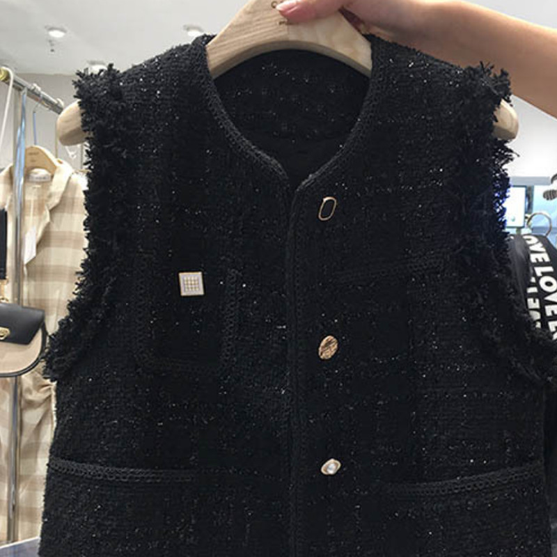 OCEANLOVE Ženske jakne od tvida Jednobojne Jesen Zima Crni Vintage debeli prsluci Korean Fashion Basics Tanki Chalecos Para Mujeres