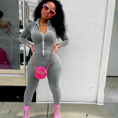 Casaul Ženski kombinezon S prugastim prednjim patentnim zatvaračem Patchwork Kombinezon Skinny Sexy Streetwear Romper Ženski kombinezon