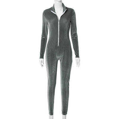 Casaul Ženski kombinezon S prugastim prednjim patentnim zatvaračem Patchwork Kombinezon Skinny Sexy Streetwear Romper Ženski kombinezon