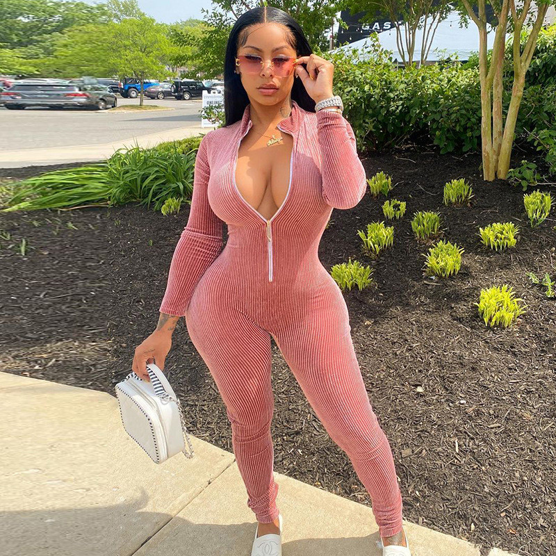 Casaul Ženski kombinezon S prugastim prednjim patentnim zatvaračem Patchwork Kombinezon Skinny Sexy Streetwear Romper Ženski kombinezon