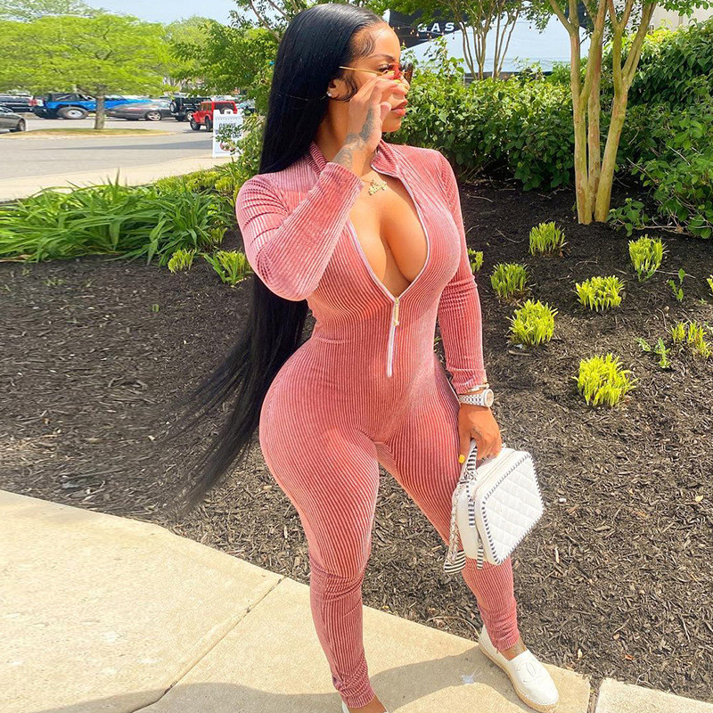 Casaul Ženski kombinezon S prugastim prednjim patentnim zatvaračem Patchwork Kombinezon Skinny Sexy Streetwear Romper Ženski kombinezon