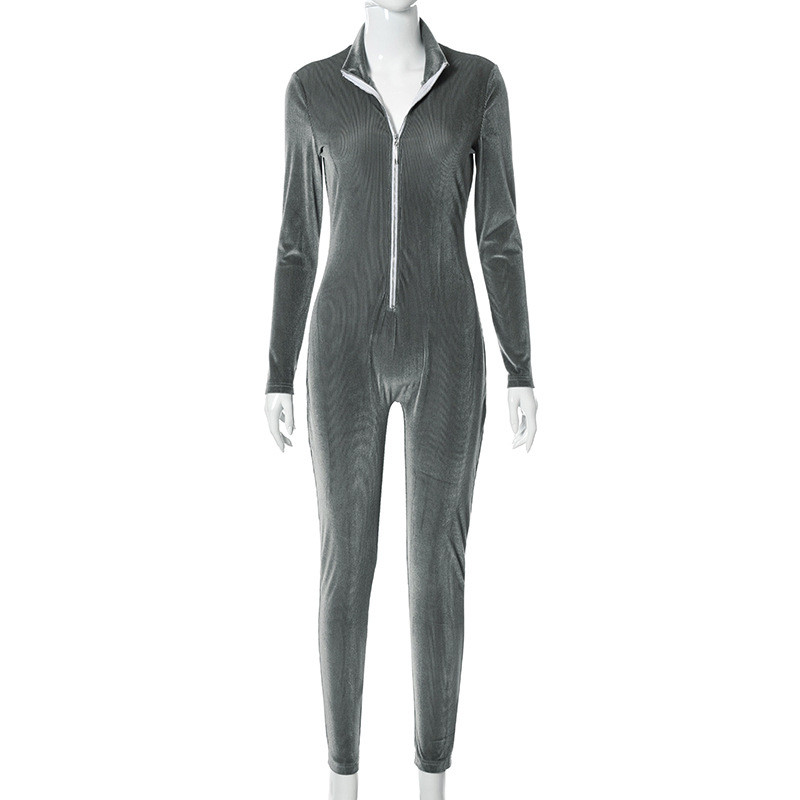 Casaul Ženski kombinezon S prugastim prednjim patentnim zatvaračem Patchwork Kombinezon Skinny Sexy Streetwear Romper Ženski kombinezon