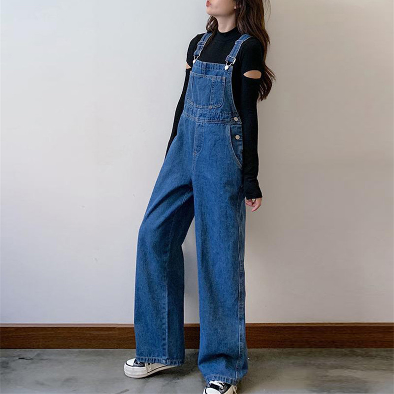 Dámsky džínsový overal bez rukávov v kórejskom štýle, ležérny modrý rovný overal s nohavicami, streetwear, pevné traky, kombinézy