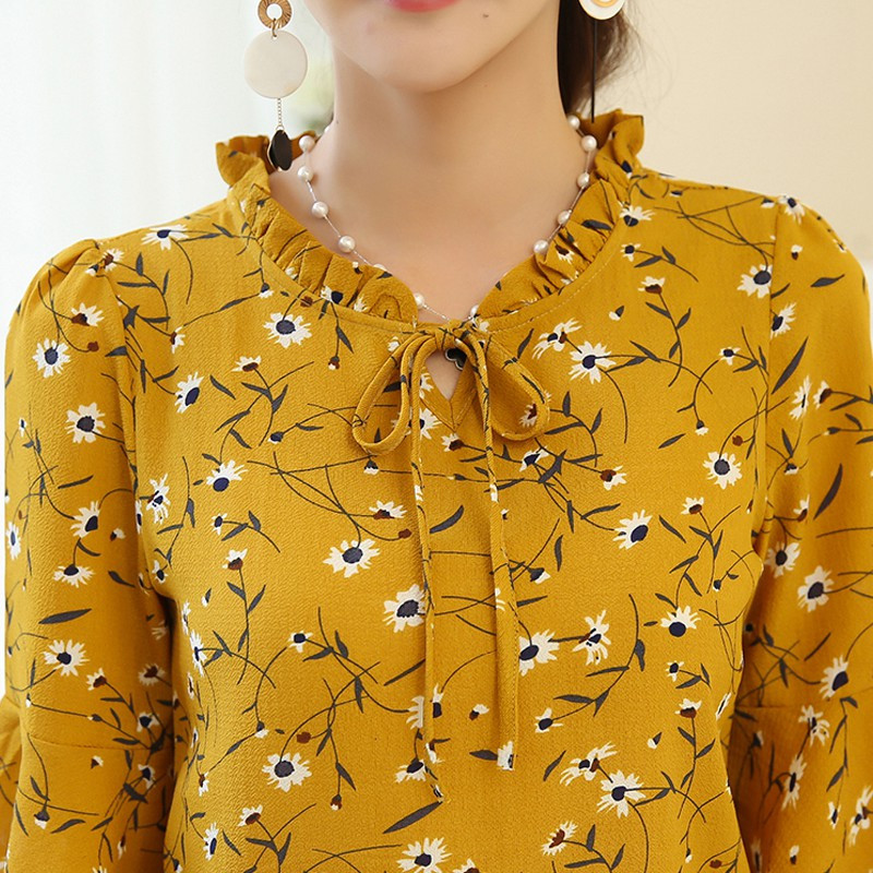 2018 Vară Femei Bluze și Topuri Bluză din șifon cu imprimeu floral Fundă cu mânecă scurtă Cămăși pentru femei Bluse Feminine Marimea Plus