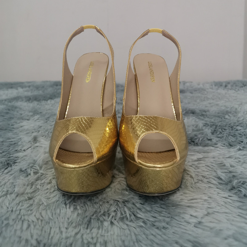 Ženske salonke, nove 14 cm visoke pete s platformom, seksi zlatno-srebrni krokodilski uzorak, sandale s otvorenim prstima, gladijatorske ženske cipele