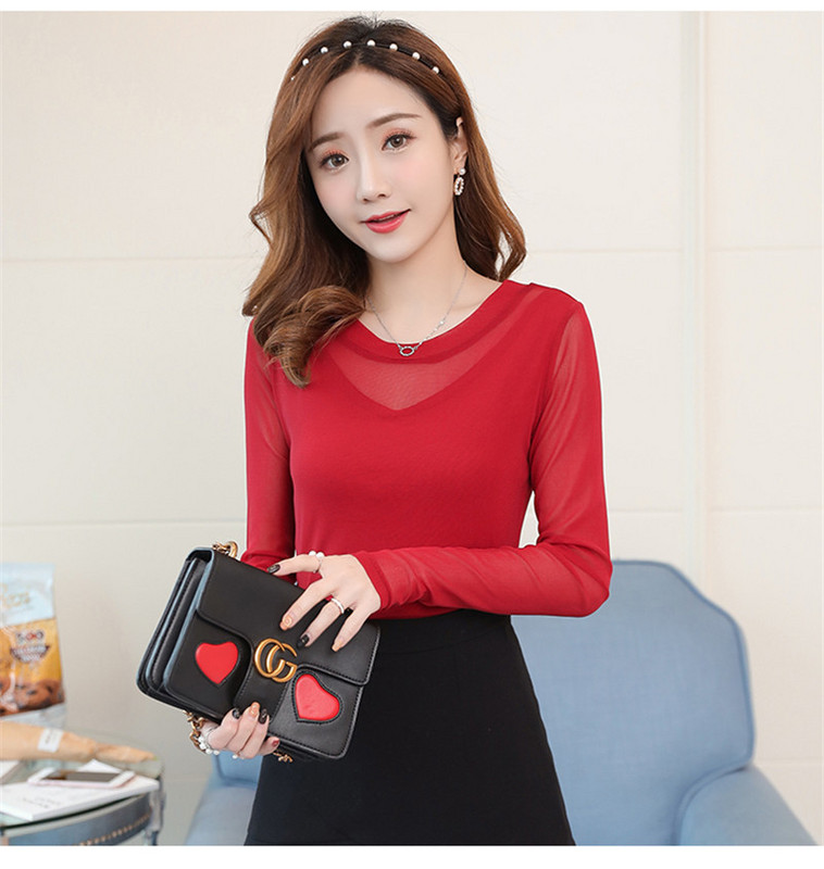 nauji mados moteriški drabužiai su O formos iškirpte ilgomis rankovėmis pavasario rudeniniai ploni marškinėliai moteriški seksualūs nėriniai Vienspalviai ploni palaidinės megztiniai drabužiai